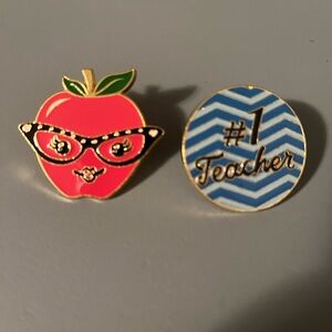 Apple and #1 Teacher Enamel Pins